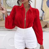 Dili Casual Holiday Fashion Hollow Long Sleeve Open Shirt Women's Clothing 2025 Autumn And Winter