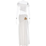 2025 New Fashion Pure Color Suit Sexy Brae Shoulder Vest High Open Fork Two Sets