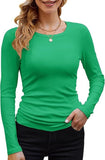 2025 Women's Women's New Ribs Cotton Fabric Base Round Neck Solid Long-Sleeved T-Shirt