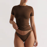 2025 Women's Fashion High-End Feeling Short-Sleeved T-Shirt Y2K Hot Body Sexy Hot Girl Pure Top