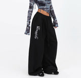 Vintage New Street Dance Jazz Large Version Of Loose Casual Trousers Women's Luminous Print Straight Sweats 68HZ