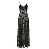 2025 Summer New Women's Solid Color Repair Height Waist Fashion V Tie Sling Mesh Dress 68HZ