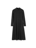Thick And Fake Two High-Collar Knitted Dresses Women's Autumn And Winter Black Long Sleeves Slimming Long