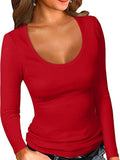 2025 Lady Collar Collar T-Shirt Basic Solid Long-Sleeved Bottom Shirt