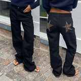 Five-Pointed Star Deconstructs Jeans Women Y2k High Street Trousers Bump Color Splicing Drag Trousers 68HZ