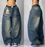 Trendy JNCO Hip-Hop Embroidered Big Pocket Jeans Men And Women Y2k High Street Drag-And-Broad Leg Pants 68HZ