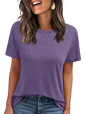 2025 Women's Round Neck New Casual Loose Solid Color Short-Sleeved T-Shirt