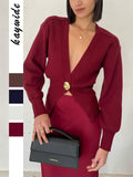 Dili Casual Simple Style Deep V Premium T-Shirt Sweater Women's Clothing 2025 Autumn And Winter