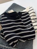 Vintage Casual Round-Neck Black And White Striped Short-Sleeved T-Shirt Women Loose Literary And Art Bottoming Shirt Summer New Students