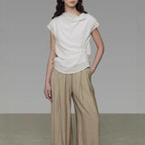 Irregular Neck-Upled White Shirt Women's Summer New Loose Design Sense Of Niche Temperament Laisier Top
