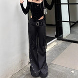 Vintage Rivets Trousers Women Y2K High Street Design Hottie Low-Rise Thighs Trousers 68HZ