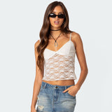 2025 Summer New V-Neck Sexy Hot Lace Perspective Back Coat Bottom Sling Vest