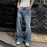 High Street Vibe Blue Jeans Women Y2k Water Wash Loose High-Waist Straight Trousers Tide 68HZ