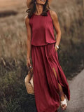 2026 Summer New Holiday Wind Solid Colored Rounded Clame Suspension Lantern Fork Dress Dress