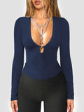 Y2K Dress Wearing Hollow Deep V-Neck Long Sleeves Shoulder T-Shirt Women's Tight Waist Design Top