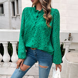 Dili 2025 Autumn And Winter Women's Temperament Hollow Bubble Bubble Sleeve Embroidered Long Sleeve Top