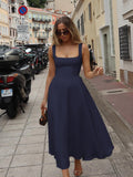 2025 Spring Summer New Women's Temperament Pure Color Collar Sleeveless Belt Sling Dress Women