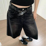 Vintage Denim Shorts Female Y2k Water Wash To Make Old Loose Broad-Legged Straight Seven-Point Pants Tide 68HZ