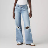New Knee-Breaking Jeans Women's Light-Colored Water-Washing Casual Straight Pants Loose-Fitting Long Pants 68HZ