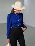 New High-End Acetic Acid Fabric Shirt Long-Sleeved Wooden Ear Straight-Shaped Women's Top Shirt