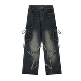 Y2k Vintage Five-Pointed Star Broad-Legged Jeans Women's Trendy High Street Straight Trousers 68HZ