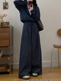 Shessaffella Lady With The Same Imitation Denim Set Fake Two Loose Broad-Legged Trousers