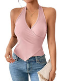 2025 Hottie Cross Hanging Neck Sling Splicing Bare Waistcoat Woman Summer Outside Wearing Tide