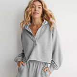 Explosion Fashion Loose Fashion Hooded Jacket Women's Autumn And Winter Women's V-Neck Blouse Long-Sleeved Shirt