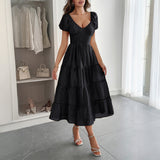 Dili Leisure Holiday Bubble Sleeve Dress Women's Dress 2025 Summer