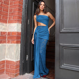 Women's Clothing 2025 Summer Hollow Sexy Bare Back Bosom Blouse Repair Fork Half-Dress Suit