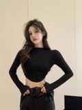Long-Sleeved Shirt Girl Spring And Autumn Navel Navel With A Bottom Shirt Hot Girl Tight Short Top Slimmed Sexy