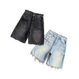 Vintage Trendy Denim Shorts Men's High Street Embroidered Five-Point Trousers Loose Trousers 68HZ