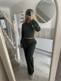 Women's Autumn And Winter New Fashion Casual Set Solid Zipper Open Shirt Straight Trousers Set 68HZ