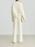 Winter Design Sense Stripe Fluttering Lead To Super Soft Plus Velvet Leisure Long Sleeves Long Sleeves Of White Sweater + Straight Through Pants Woman