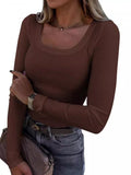 New Explosion Thread Pit Strips Long-Sleeved Sexy U-Neck Casual Women's T-Shirt