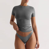 2025 Women's Fashion High-End Feeling Short-Sleeved T-Shirt Y2K Hot Body Sexy Hot Girl Pure Top
