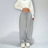 Y2K Gray Trousers Women Hip Hop Retro Broad Leg Trousers Gray Street Dance Jogging Trousers Loose Street Casual Pants 68HZ