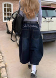 Embroidery Stitching Scissors Jeans Women's Summer Design Sense Of Loose Retro High-Waist Broad-Legged Seven-Point Pants 68HZ