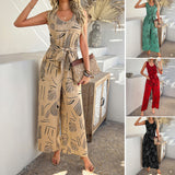 Dili 2025 Spring And Summer Leisure Holiday Wind Cotton Print High-Waist Pocket Long Pants Women's Clothing