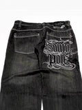 Printed Jeans Men's And Women's Fashion Street Retro Trend Loose Tugging Trousers 68HZ