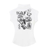 Vintage Chic Unique Babes Shoulderless Half-Necked T-Shirt Girls Summer Waist Thin Print Top 68HZ