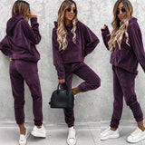 New Casual Ladies Set Solid Color Hooded Hoodie Sweat Trousers Autumn Two-Piece 68HZ