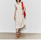 New British Old Money Fake Two Simple Commuting V-Neck Sleeveless High-Waist-Blend Dress