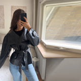 Women's Clothing 2025 Autumn Temperament Fashion Collar Double Buckle Collar Collar Collar Collar Collar Collar Collar Collar Collar Collar With Leather Jacket Neapolitan Clothing