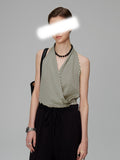 Summer Simulation Silk Elastic Ribbon Striped Hanging Neck Slings One-Packed Skirt Suit