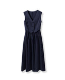 New British Old Money Fake Two Simple Commuting V-Neck Sleeveless High-Waist-Blend Dress