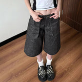 Vintage Large-Size Leopard-Print Denim Five-Point Trousers Women's Summer High Street Straight Loose Thin Leg Trousers 68HZ
