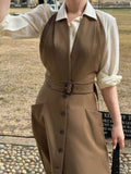 French Splicing Two Sets Of Temperament Waist Hanging Neck Dress Female Design Thin Suit Southeast Asia
