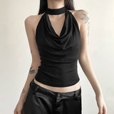 2025 Summer New Women's Clothing Solid Color Repair Street Fashion Hanging Neck Sexy Bare Waist Vest Woman 68HZ