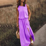 2026 Summer New Holiday Wind Solid Colored Rounded Clame Suspension Lantern Fork Dress Dress